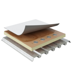 Components of the smooth TPO adhered roofing system by GAF with adhesive